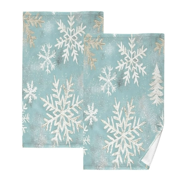 Snowflake Pattern Set of 2 Pure Cotton Towels, 16'' x 28'', Highly Absorbent and Soft