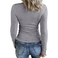thumbnail image 3 of xiaxaixu T-Shirts Henley pour Femmes Manches Longues Col Rond Boutonné sur des Hauts Slim Fit de Couleur Unie, 3 of 5