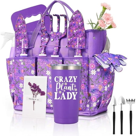 Ktinnead 14 Pcs Gardening Tool Set,Heavy Duty Garden Hand Tools with Garden Tools Organizer Totebag,Gardening Gifts for Mom Women and Men,Purple