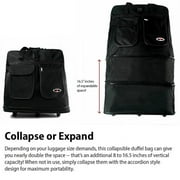 K-Cliffs Unisex 36 Inch Black Multi Tiered Collapsible Expandable Wheeled Travel Cargo Duffle Bag with Zippered Pockets