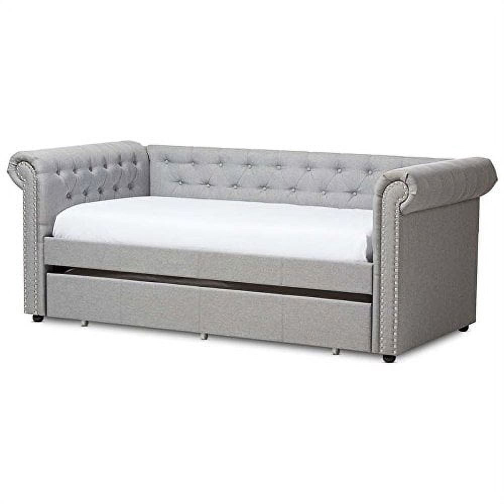 Baxton Studio Mabelle Contemporary Kids Nailhead Trim Twin Size Daybed with Trundle, Gray