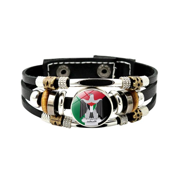 SDNall Palestinian Flag Leather Bracelet Punk Vintage Beaded Bracelet Handicraft Popular Small Item
