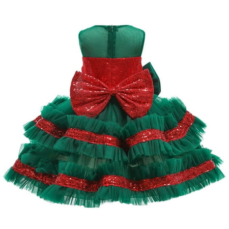 

Cathalem Kids Girls Pageant Xmas Princess Christmas Dress Tulle Girls Gown Paillette Wedding Bowknot Party Kids Plaid for Girls Dress Green 3-4 Years
