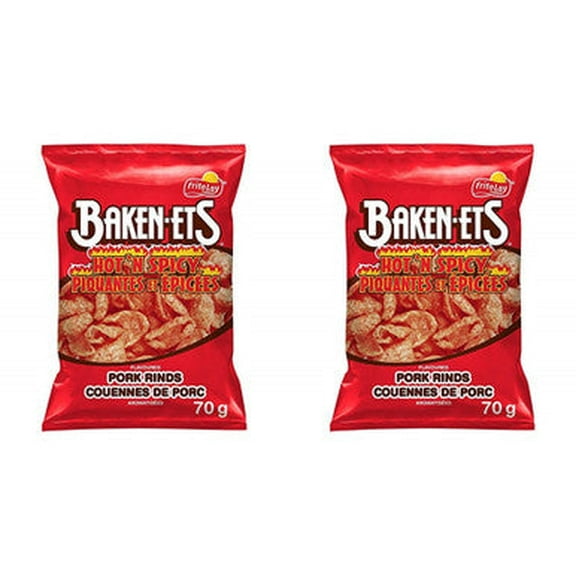 Baken-ets Hot & Spicy Pork Rinds, 70g/2.5oz bags (2 Pack)