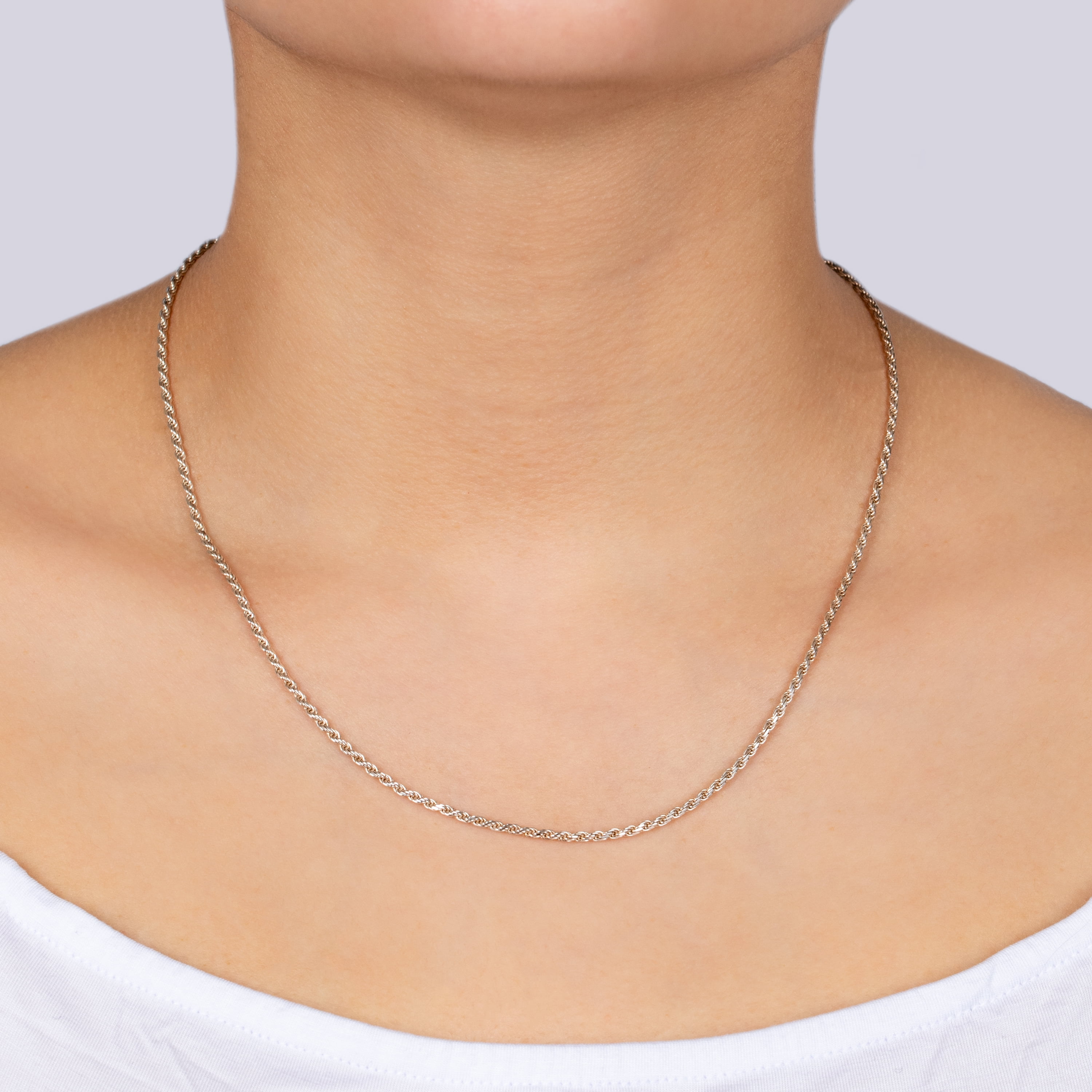 Marisol & Poppy Sterling Silver Rope Chain Necklace 20" For Men & Women, Adults & Teens