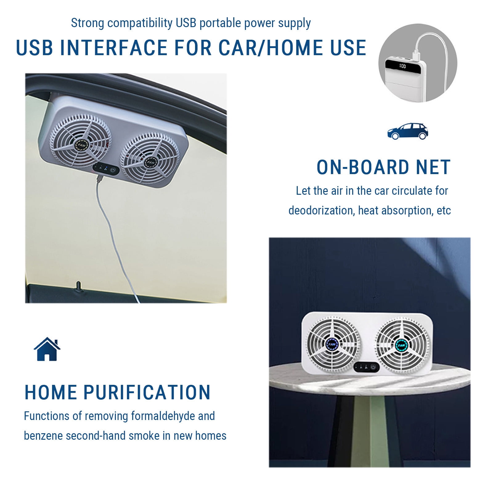 USB Powered Car Exhaust Fan, Low Noise Cooling Fan for Car, 3 Speed Adjustable Radiator Fan, Effective Heat Dissipation Exhaust Fan, Circulates Air and Reduces Odor