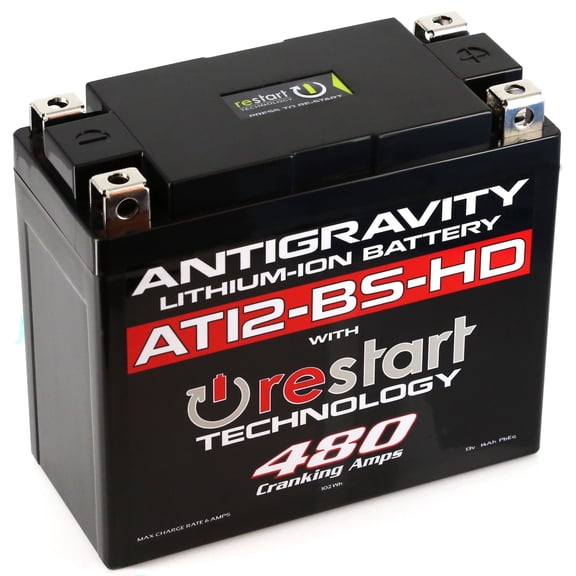 Antigravity AT12-BS-HD RE-START Lithium Motorcycle Battery – Built-In Jump Starting, 480 CA, Heavy Duty LiFePO4 Powersports Battery