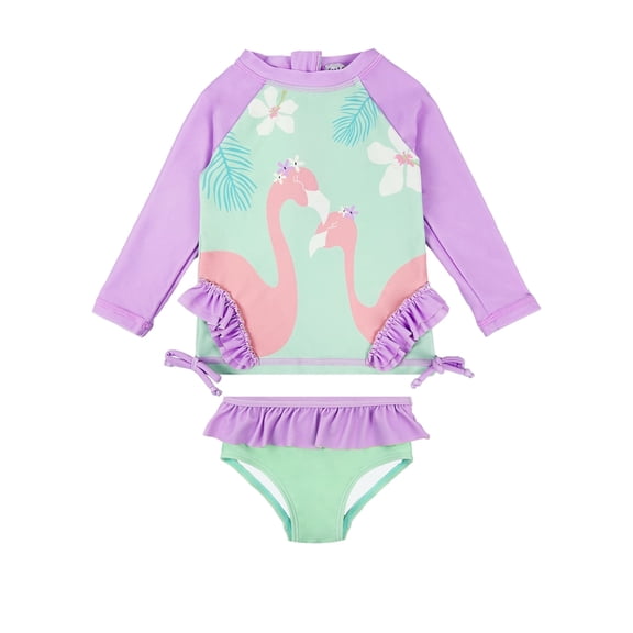 weVSwe Baby Girl Swimsuit Set UPF 50 Long Sleeve Rash Guard Two Piece Swimwear, Toddler Bathing Suit with Matching Bottoms for Babies & Girls 0-6T, Beach Pool Summer