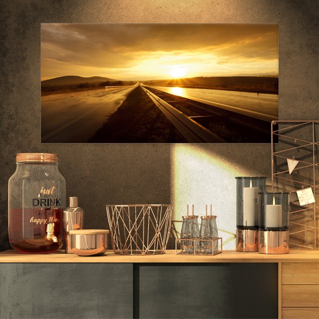 Wet After Rain Road at Sunset - Extra Large Wall Art Landscape