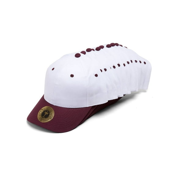 Top Headwear 12-Pack Adjustable Baseball Hat - White/Burgundy