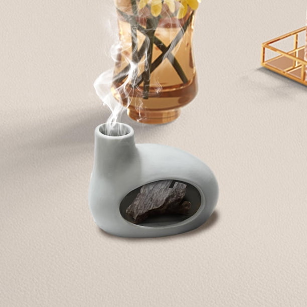 Quemador de incienso de cono, soporte de Palo , decoraciones para Yoga, meditación, incensario de cerámica de escritorio con chimenea para bobina Gris