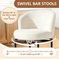 thumbnail image 3 of ClinQ Swivel Counter Height Bar Stools Set of 3, Fabric Upholstered Barrel Bar Chairs with Auto Return, Curved Back and Black Metal Frame, Beige, 3 of 7