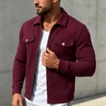 thumbnail image 7 of FRSASU Men's Waffle Knit Zip‑Up Jacket Lapel Collar Casual Coat with Gold‑Tone Button Chest Pockets Wine, 7 of 7