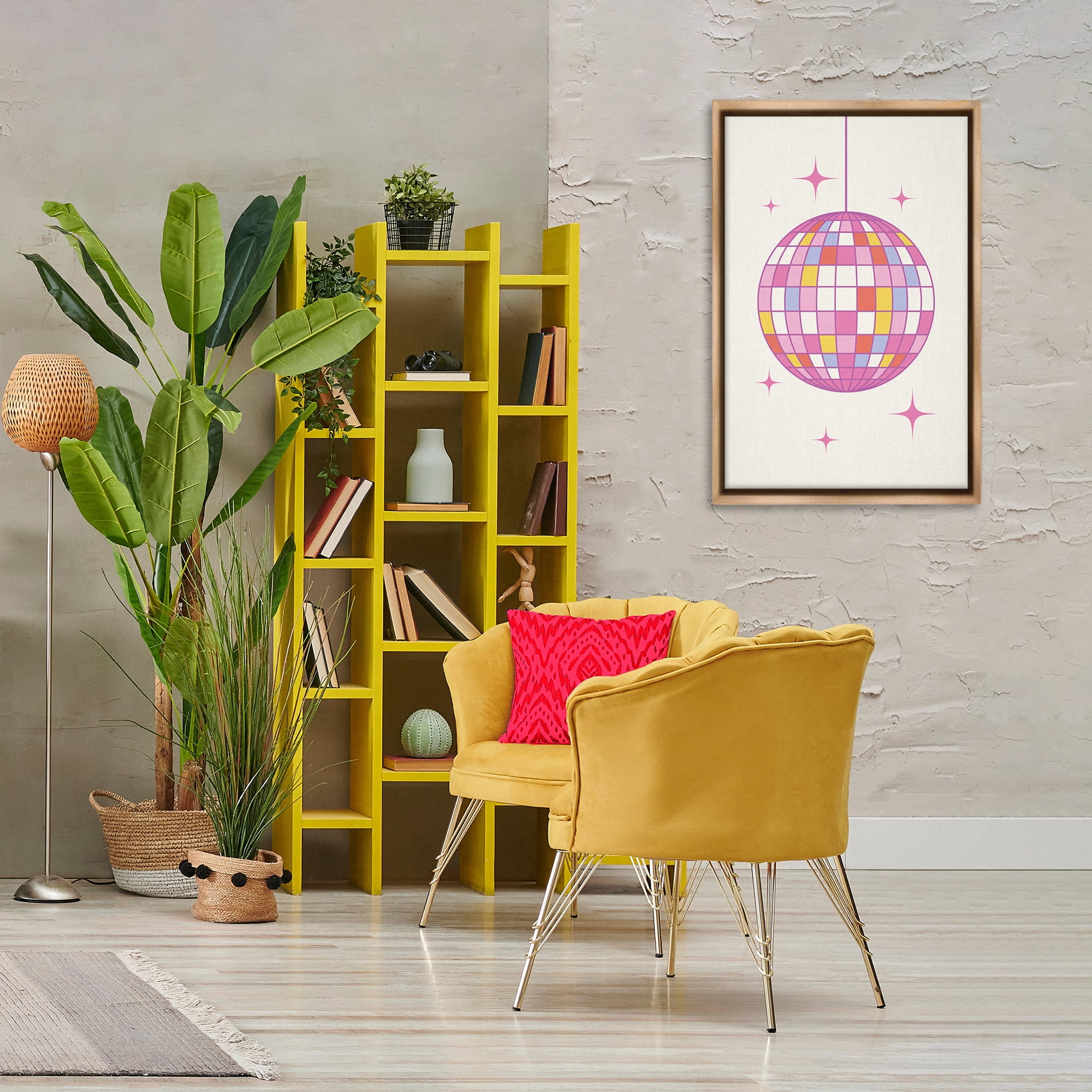 Stupell Industries Pastel Disco Ball Entertainment Painting Brown Floater Framed Canvas Art Print Wall Art, 21 x 31