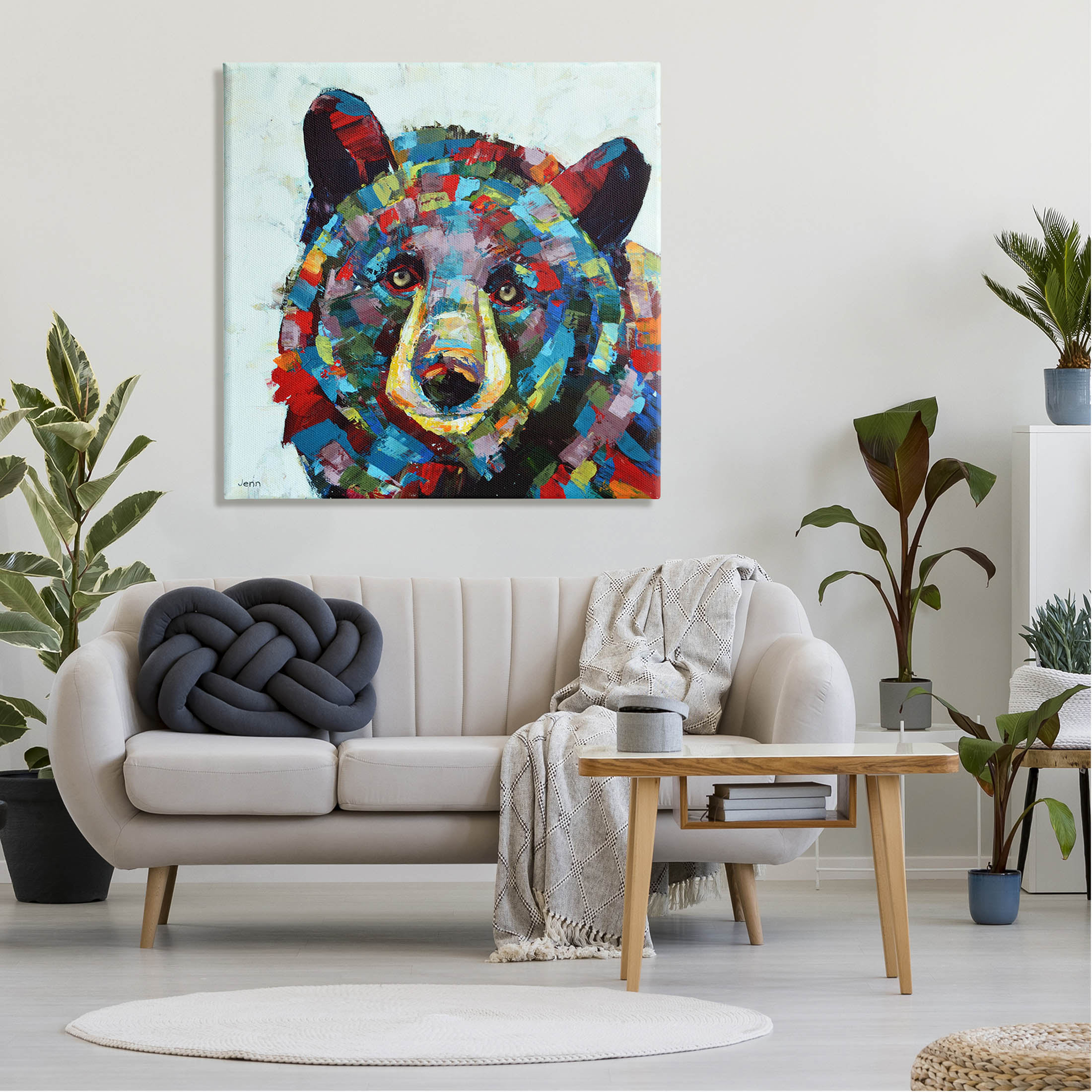 Modern Kaleidoscopic Bear Portrait Animals & Insects Painting Gallery Wrapped Canvas Print Wall Art