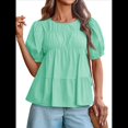 thumbnail image 2 of Camisetas Babydoll Peplum con Mangas Abullonadas para Mujer, de Algodón Ahumado Plisado, Holgadas e Informales, de Verano. Calabaza Verde L, 2 of 10