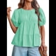 thumbnail image 2 of Camisetas Babydoll Peplum con Mangas Abullonadas para Mujer, de Algodón Ahumado Plisado, Holgadas e Informales, de Verano. Calabaza Verde L, 2 of 10