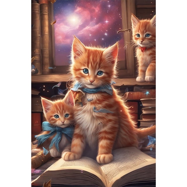 (K1256) Resina Con Gato Y Animal Lectura Diamantes 40*60CM