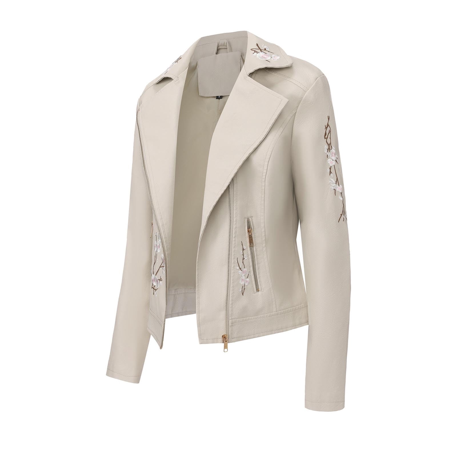 wdsxpo Women Faux Leather Jacket Studded Rivet Floral Moto Biker Coat Embroidered Trendy Lightweight Streetwear Jackets for Women