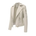 thumbnail image 4 of Zedker Women'S Classic Lapel Hoodless Jackets,Casual Long Sleeve Leather Tops with Embroidery Detail,Cozy Zippered Front Fall Coats with Two Pockets,Beige,XXL, 4 of 5