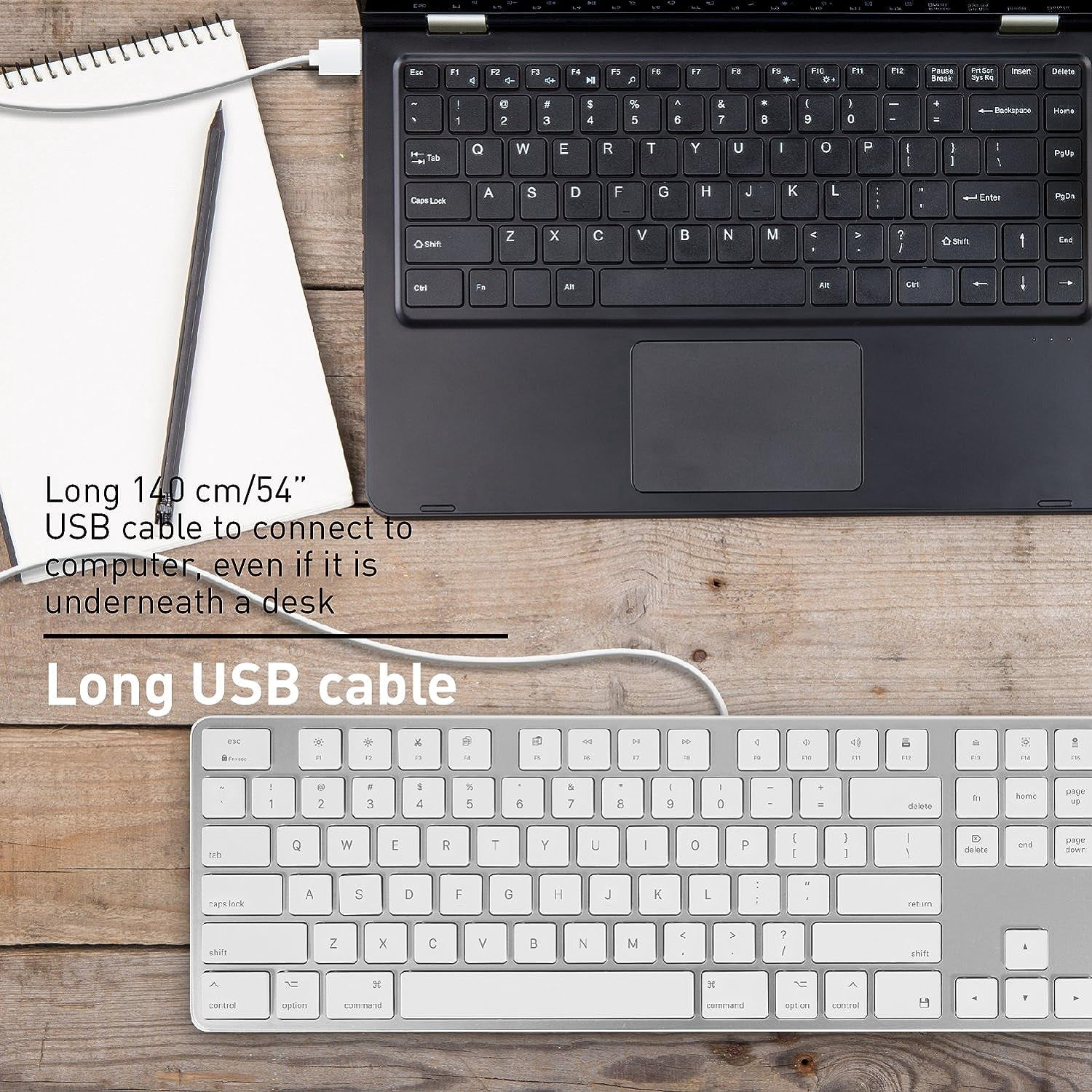 Macally Aluminum Ultra-Slim USB Wired Keyboard with Scissor Switch, 110 Shortcut Keys, LED Indicators, Silver