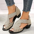 thumbnail image 3 of Womens Rhinestones Gladiator Dress Sandals Vintage Glitter Peep Toe Chunky Mid Heel Back Zipper Summer Shoes, 3 of 6