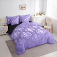thumbnail image 2 of Homewish Halloween Skull Skeleton 7 Pieces Full Size Bedding Sets,Vintage Damask Full Size Bed in a Bag,Purple White,Black Reversible, 2 of 8