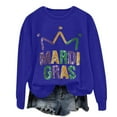 thumbnail image 2 of Mardi Gras Tops T-shirt Blouse for Womens,Womens MARDI GRAS Long Sleeves Round Neck Printed Loose Sweatshirt Blue L, 2 of 4