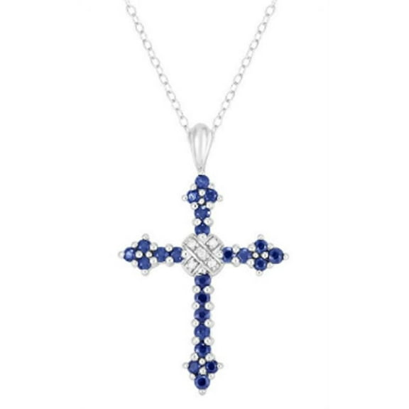 Carillon Cross Pendant Necklace Iolite Gemstone 925 Sterling Silver Rhodium Plated For Women