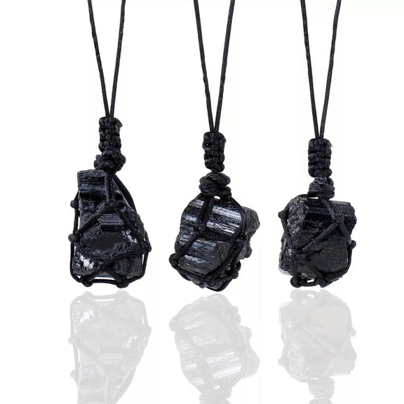 QQTDFG 1pc Natural Crystal Black Tourmaline Unpolished Stone Net Bag Pendant Necklace-default