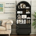 thumbnail image 6 of IDEALSOUL Arched Kitchen Pantry Cabinet, 71" Tall Wood Storage Cabinet with 2 Glass Doors, 4 Shelves and 2 Drawers, Food Cabinet for Kitchen, Living Room, Bedroom(Black), 6 of 13