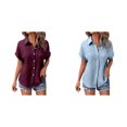 thumbnail image 1 of (2-Pack) Rinsvye Womens Casual Batwing Sleeve Button Down Short Sleeve Shirt Pure Color Oversized Blouse Summer Breathable Top Daily Wear Loose Fit Ladies Apparel, 1 of 5