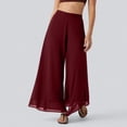 thumbnail image 6 of Women Flowy Chiffon Wide Leg Split Palazzo Pants High Waist Sheer Layered Trousers Lightweight Ankle Pants Wine M, 6 of 6
