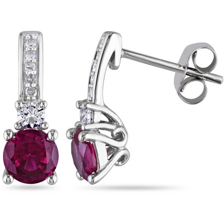 Tangelo 1-1/3 Carat T.G.W. Created Ruby and Created White Sapphire with Diamond-Accent 10kt White Gold Dangle Stud Earrings