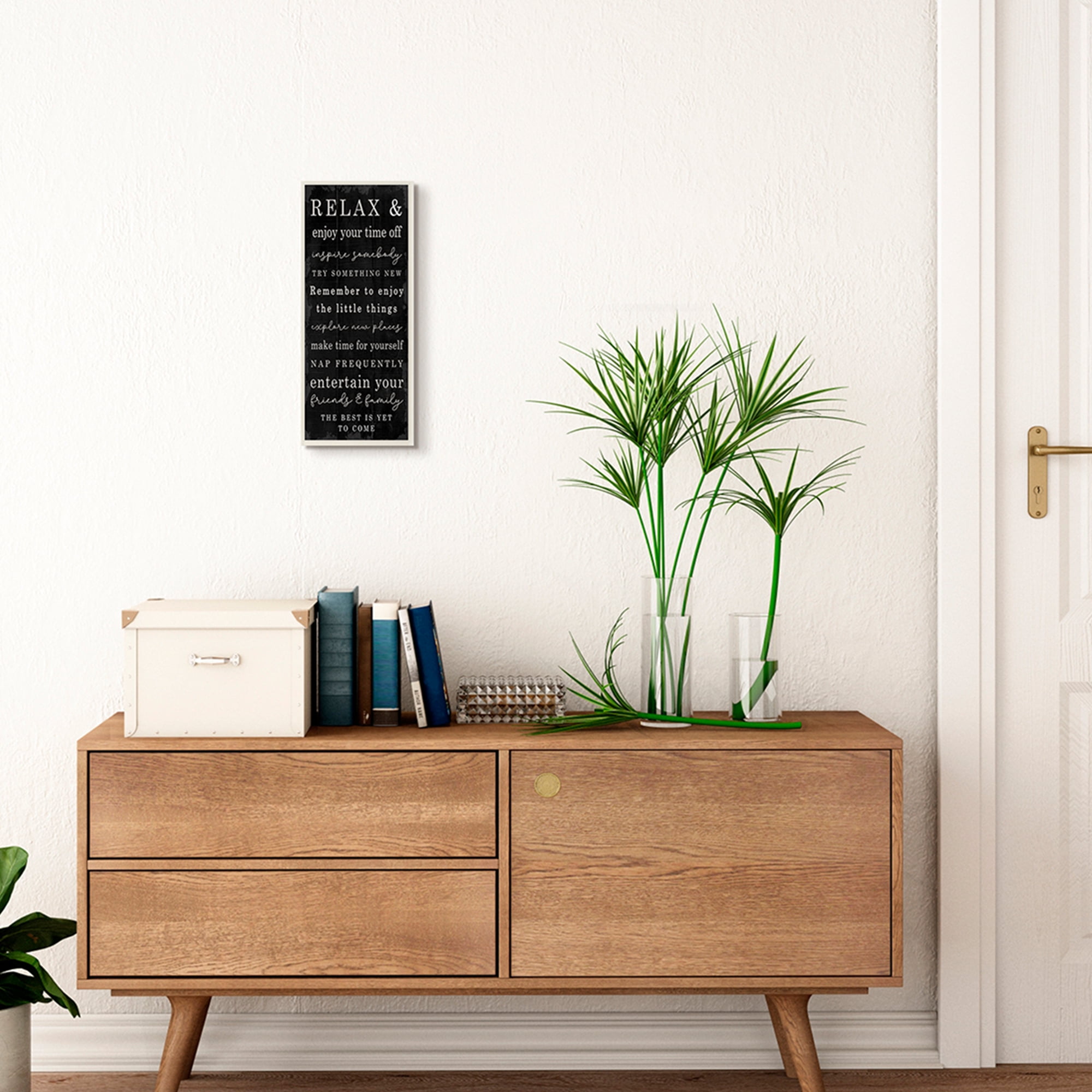 Stupell Industries Relax and Enjoy Self Care Phrases Work Break Motivational Wall Plaque, 7 x 17, Design by Daphne Polselli