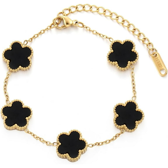 Four Leaf Clover Bracelet for Women 18K Gold Plated Stainless Steel Lucky 4 Leaf Gold Link Bracelet Jewelry Gift for Women