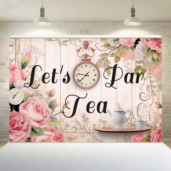 QSUM 1920s Tea Party Wallpaper - 100cm/39" x 150cm/59" - Use as a gift, photography, birthday event or holiday decoration, celebration (popular)