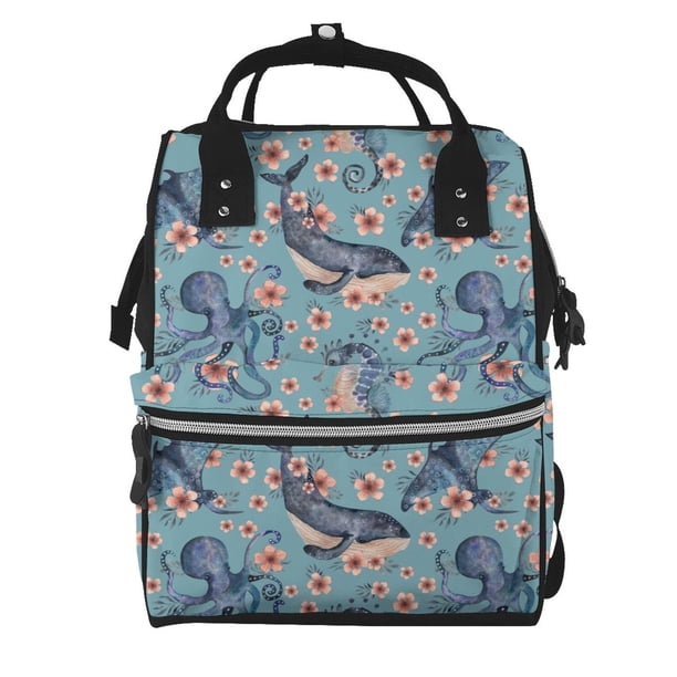 Disketp Underwater Animals and Flowers Mochila de Pañales de Gran Capacidad con Múltiples Bolsillos, Mochila de Viaje Multifuncional para Bebé, Unisex, Moderna y Resistente