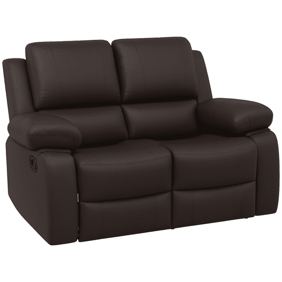 HOMCOM Double Seat Recliner PU Leather Reclining Sofa with Arms, Brown