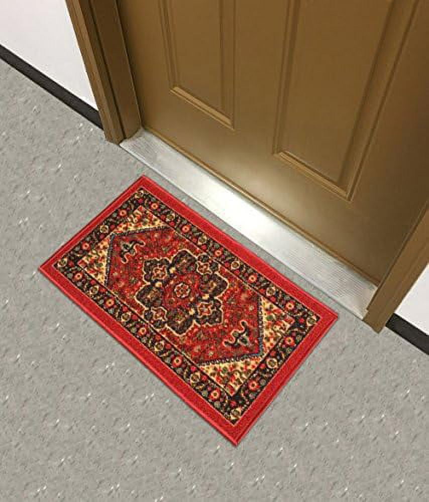 Rubber Backed Mat 18" X 31" Red Persian Medallion Doormat Accent Non
