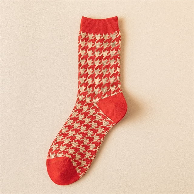 Bas Roses pour Femmes Automne et Hiver Nouvelle Mode Décontractée Chaussettes de Noël Épaissies à Long Barillet