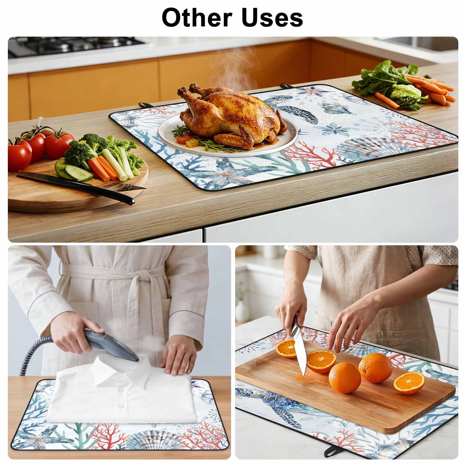 Ocean Turtle Stove Top Cover for Electric Stove, Heat-proof & Non Slip Glass Top Stove Cover Protector, Summer Coastal Coral Flower Shells Kitchen Flat Cooktop Rubber Mat 24x21 Inches