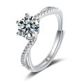 thumbnail image 2 of Women's 925 Sterling Silver Geometric Ring with Simulated Diamond, Six Prong Setting, Electroplated, Adjustable, 2 of 5