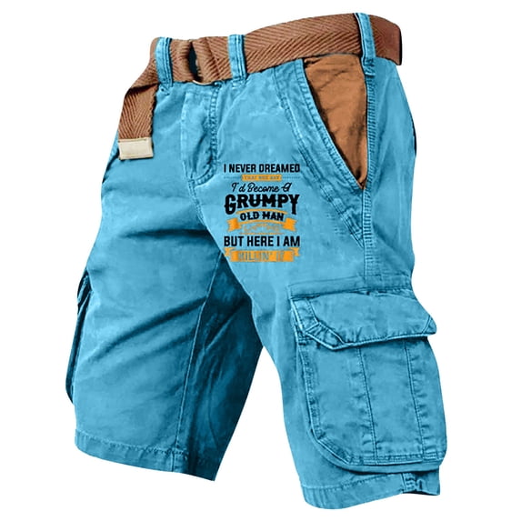 Men's Cargo Shorts Solid Distressed Washed Military Shorts Casual Outdoor Hiking Shorts, S