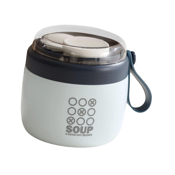 Recipiente térmico para alimentos, taza para sopa con cuchara plegable incorporada, taza para desayuno, recipiente para almacenar alimentos, Azul