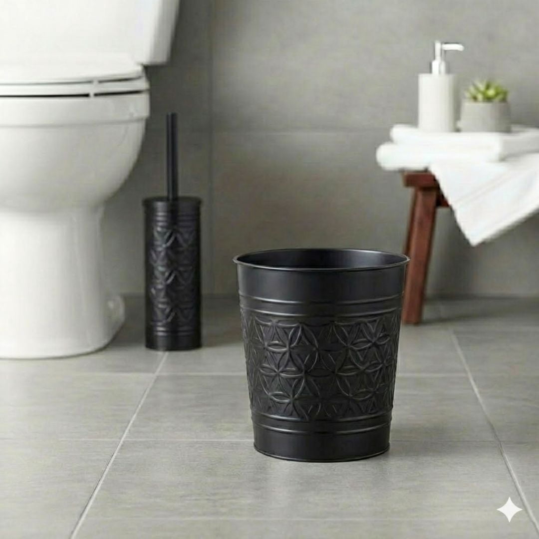 Autumn Alley Black Trash Can for Bathroom, Round Open-Top Bathroom Trash Basket Black Stylish and Durable Black Waste Basket for Home or Office Cute Decorative Decor, Durable, Black