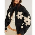 thumbnail image 6 of Womens Floral Print Fleece Jackets Winter Zipper Cropped Coat Casual Long Sleeve Outwear with Pockets Black XXL, 6 of 9
