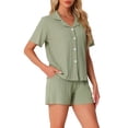 thumbnail image 4 of Conjunto de Pijamas para Mujeres INSPIRE CHIC 100% Algodón, Botones, Cuello Notch, Ropa de Dormir de Manga Corta, Trajes de 2 Piezas con Bolsillos, S Verde, 4 of 6