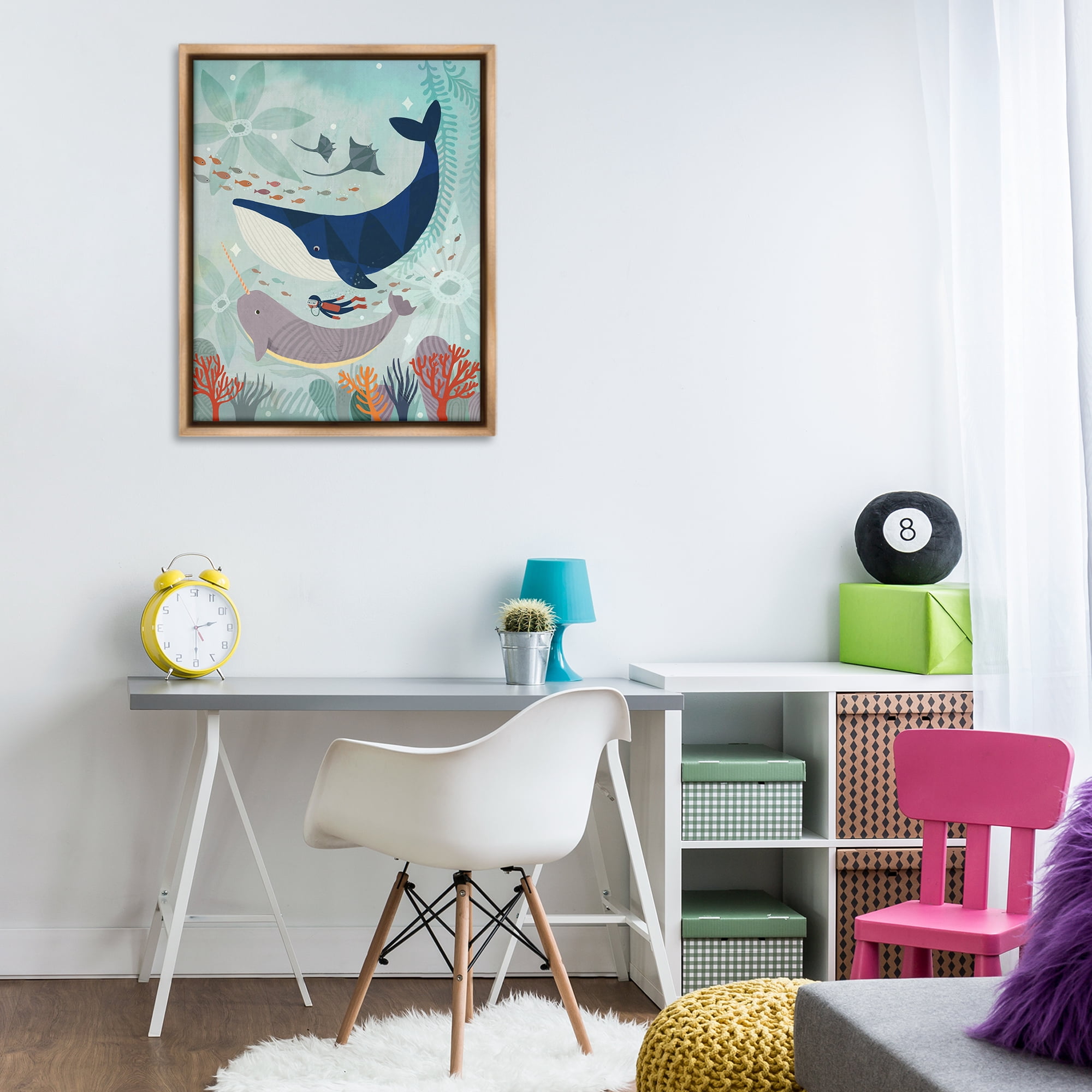 Stupell Industries Scuba Diver Among Whales Nautical & Beach Painting Brown Floater Framed Canvas Art Print Wall Art, 25 x 31