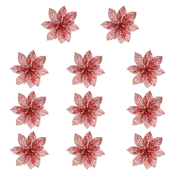 Inteprter Adornos de Navidad Árbol de Navidad Hueco Flor artificial Decoración Flor de plástico 10/20X Kits de decoración para fiestas rojo Inteprter HA001459-03